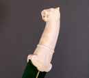 Dagger with camel bone handle and damascus blade, simple curve, scabbard covered with green velvet. Handicraft production. opie