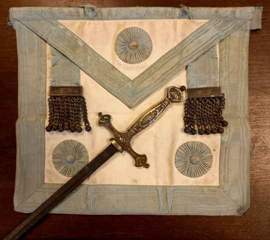 Free mason apron and sword, circa 1900
