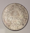 Napoleon 1809 laureled head Empire Français 5 francs, silver coin