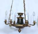 Chandelier with sophisticated bronze decorations on under part +2 lights, in Empire style.