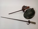 Relics WW I.  Sabre GB,  Adrian helmet, french bayonet 
