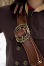 Leather baldric, bronze buckle for right handed. LIMITED SERIE IN THICK BLACK LEATHER - copie