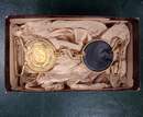 Naval officer's gilt belt buckles, in a fine antique box.