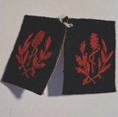WWI. Pair of collar patches featuring a red caduceus on dark navy blue, 1892? New old stock.