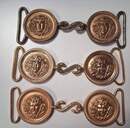 Gold-tone Medusa-head belt buckle – 50 mm plate – 3 pieces – Manufactured by Poursin? Price for 2 plates and connecting S-hook.