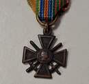 WWI. Miniature Croix de Guerre with ribbon representing three awards: Croix de guerre + blessés militaires +médaille militaire