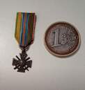 WWI. Miniature Croix de Guerre with ribbon representing three awards: Croix de guerre + blessés militaires +médaille militaire