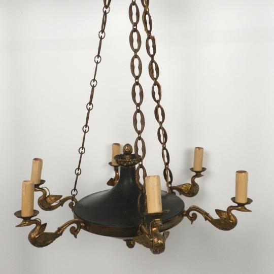 Centre light and wall light, Empire style, green with goldened swans