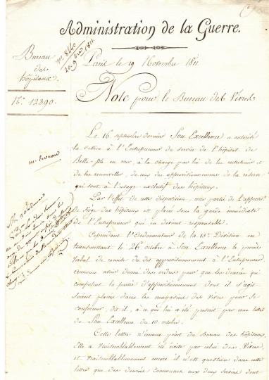 Doc-médecine-Approvisionnement des Hôpitaux de Belle Ile, Flessingue et ??? 4 documents octobre 1811