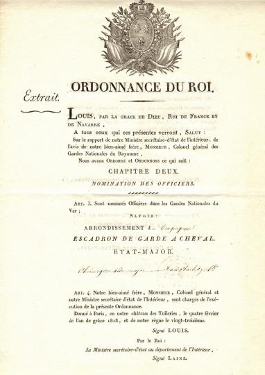 Doc- Medecine- 3 documents fev et mars 1818 - Nomination au grade de chirurgien aide major de Icart Jean Baptiste