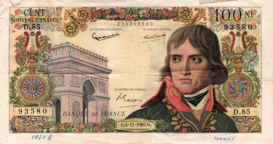 Banknotes 100 nouveaux francs Bonaparte G.4-11-1960.G.