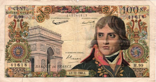 Banknotes 100 nouveaux francs Bonaparte: J.1-12-1960.J