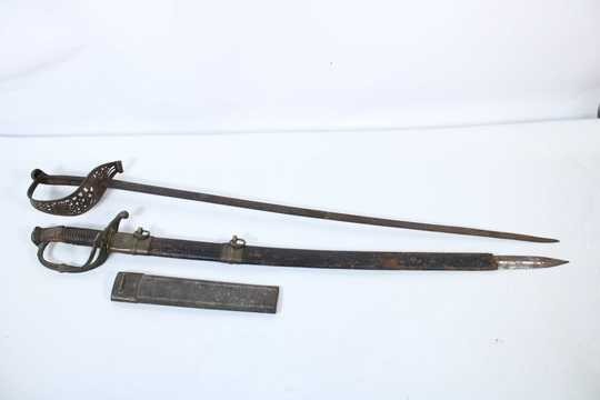 Sabre 1845 infantry officer type + Austrian cavalry sabre + Part of scabbard for french 