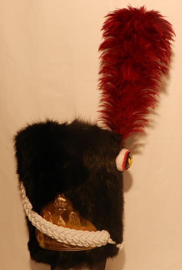 Bearskin hat for infantry of guard in real bear fur , complete with plume