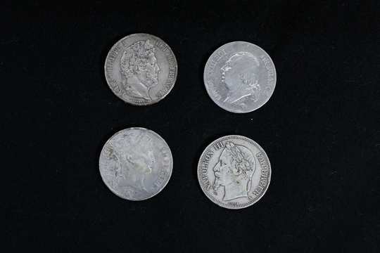 4 silver coins from Napoléon I to Napoleon III 