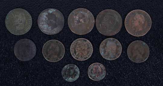  Napoléon III, 12 coins 2 to 10 centimes