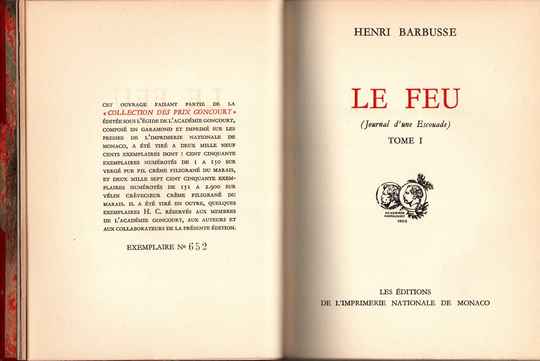 Le feu, par Henry Barbusse, 2 tomes, édition limitée de 1950, numérotée 652/2900 
