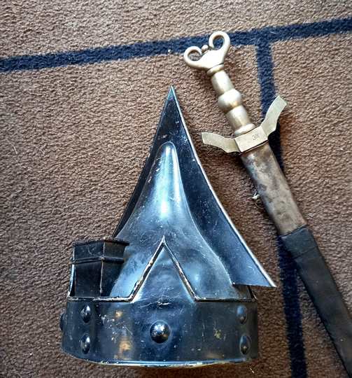 Celtic style sword with helmet, circa 1880.