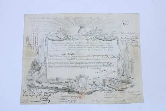 Document: attribution of pension of 180 livres to Mathis Schöffler sergent of grenadier, régiment of Vigier, royalty (before revolution). 