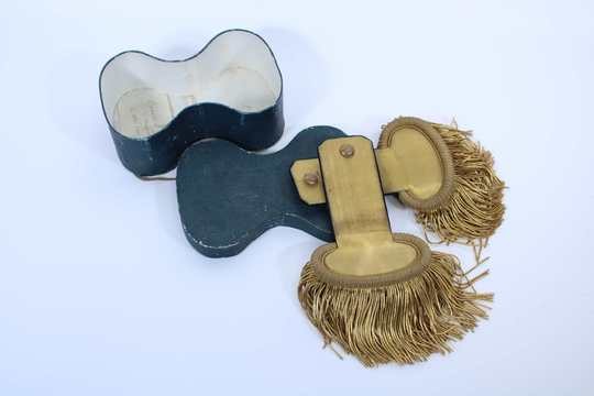 Epaulettes for a captain of firemen in their original box, circa 1900
