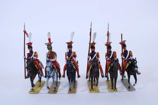 6 red lancers, including one trumpeter, by Lucotte