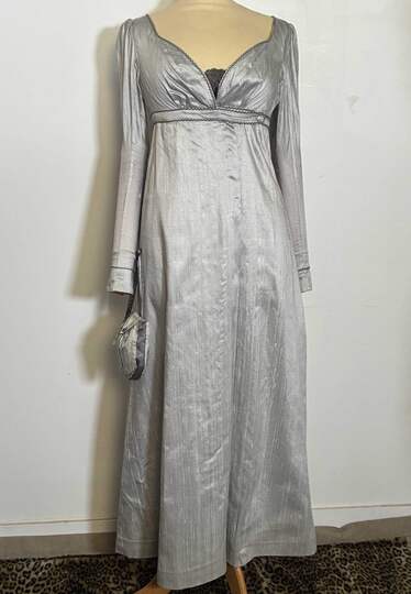 Grey silk dress with hand bag (reticule)