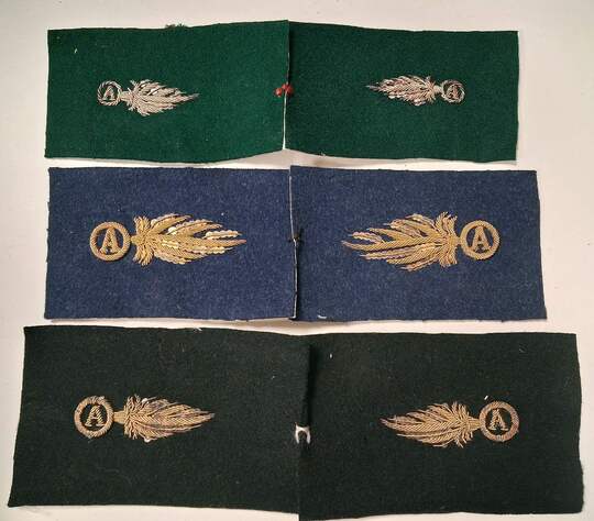 Pair of collar badges for a motor vehicle driver. Embroidered grenades with the letter 