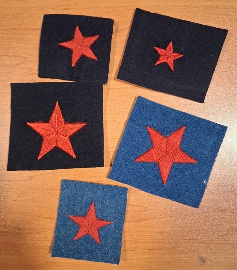 WWI. Cavalry scout stars (red silk/blue wool cloth). New old stock. Price per unit.