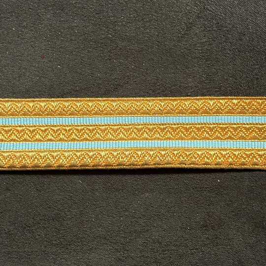 Gold Zig-Zag braid Gold with 2 rays pastel blue - 22 mm - Old French manufacturing - Per meter  