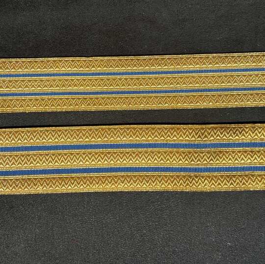 Gold Zig-Zag braid Gold with 2 rays dark sky blue - 30 et 35 mm - Old French manufacturing - Per meter  