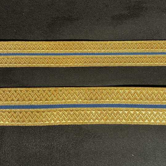 Gold Zig-Zag braid Gold with 1 rays dark sky blue - 19 et 27 mm - Old French manufacturing - Per meter 