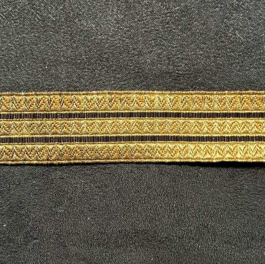 Gold Zig-Zag puckered braid with 2 kaki rays - 23 mm - Old French manufacturing - Per meter  