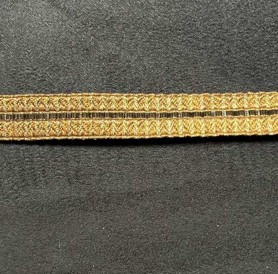 Gold Zig-Zag puckered braid with 1 kaki ray - 14 mm - Old French manufacturing - Per meter  