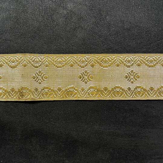 Braid interlacing pattern in silver metal with yellow thread - 40 mm - Old French manufacturing - Per meter  