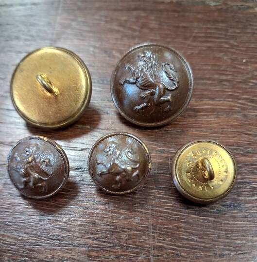BELGIQUE. Boutons au lion, bronzés, neufs de stock, disponibles en 2 diamètres. Production des ts David