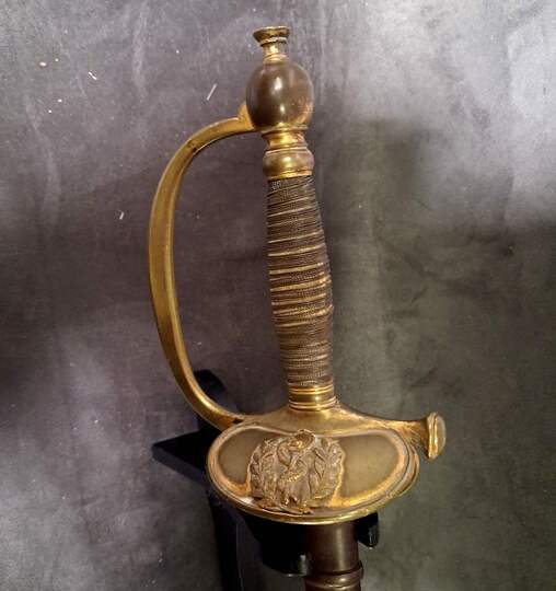 Medical Service officer's sword. Wire wrapping slightly loose. Push-button release functional. Model 1855, converted in 1872.